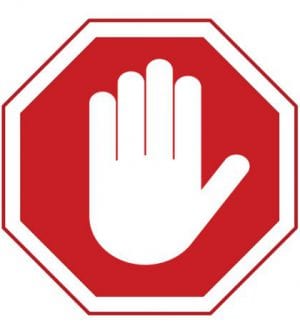 STOP! Red octagonal stop hand sign for prohibited activities. Vector illustration - you can simply change color and size