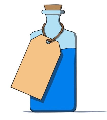 Cartoon bottle with a tag. Vector illustration Cartoon bottle with a tag. Vector illustration