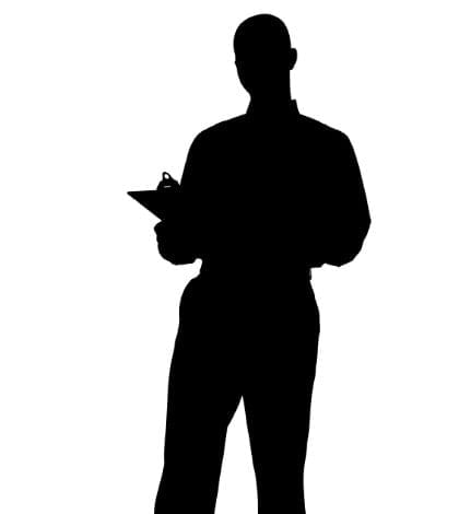 Silhouette over white with clipping path. Business Man with Clipping Board.