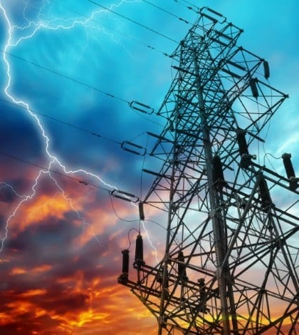 iStock_000030227810 POWER TOWER LIGHTENING 420 Dramatic Image of Power Distribution Station with Lightning Striking Electricity Towers