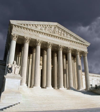 Thunder storm sky over the United States Supreme Court building in Washington DC.
