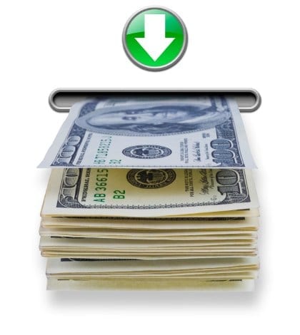 US dollar money stack dispensed from imaginary atm cash machine US dollar money stack dispensed from imaginary atm cash machine