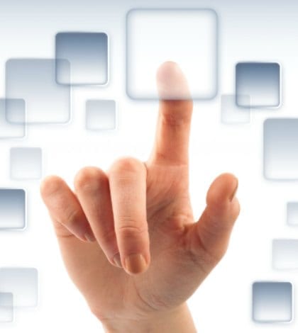Finger and button on touch screen Finger and button on touch screen