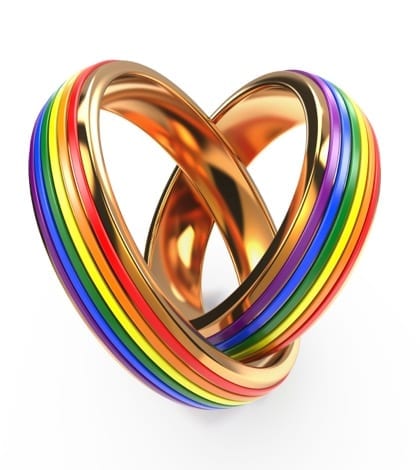 Wedding Rings with Gay Symbols. Wedding Rings with Gay Symbols Isolated on White.