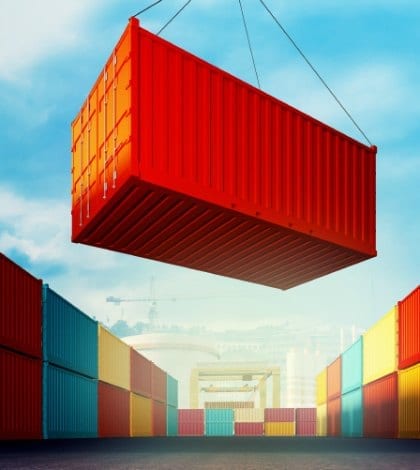 SHIPPING CONTAINER_000054635904 420 3d rendered illustration of an industrial port with containers. Loading container