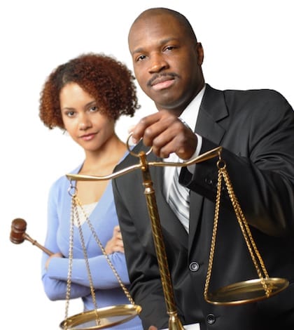 Legal team Young lawyers or law students standing together; isolated on white
