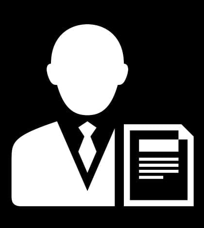 BLACK WHITE SUIT CONTRACT DOCUMENT 75463295 420 Illustration includes a white, Businessman icon on a black, circle shape button on a white background.
