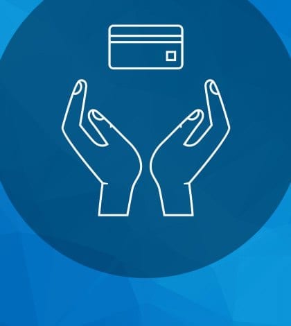 Icon of human hands holding credit card