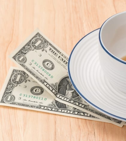 A gratuity or tip left on a restaurant table - US Dollars