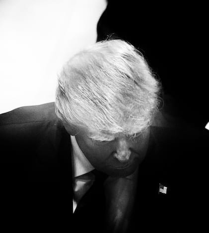Des Moines, Iowa, United States – January 28, 2016: Republican candidate for President Donald Trump leaves a rally for veterans at Drake University's Sheslow Auditorium on January 28, 2016.