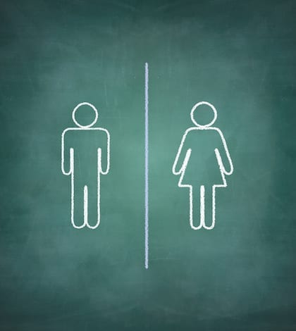 Illustration with Boy and girl figure on the blackboard gender equal opportunities concept, man and woman side by side