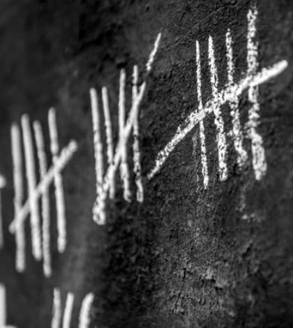Counting days on blackboard in the jail Counting days on blackboard in the jail