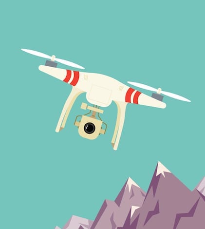 drone with a camera Remote aerial drone with a camera taking photography or video recording . landscape background. Flat design.