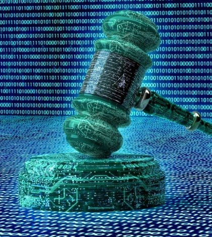 legal computer judge concept, cyber gavel,3D illustration