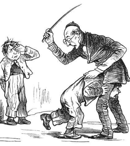 school master boy chastise punish 637360790 420 Steel engraving Elderly school teacher punishing a boy with a cane from 1876
Original edition from my own archives.
Source : Fliegende Blätter 1876