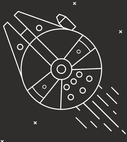 Flying a spaceship in outer space Spaceship in outer space. Vector illustrations on black background