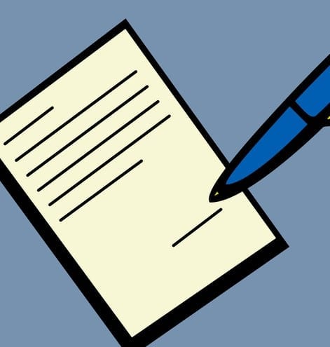 vector illustration of a pen signing a paper document, can represent concepts like business, contract, insurance, writing, negotiating, acceptance, agreement, among others