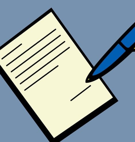 signing a document vector illustration of a pen signing a paper document, can represent concepts like business, contract, insurance, writing, negotiating, acceptance, agreement, among others