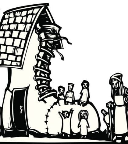 Old woman in Shoe Fairytale woodcut image of old woman who lived in a shoe.