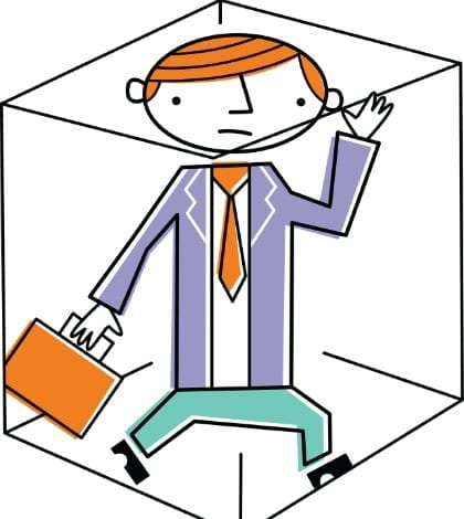 Businessman trapped inside box