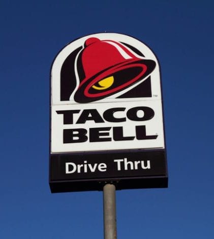 Amarillo, Texas, USA - May 12, 2011: A Taco Bell Drive Thru sign. Taco Bell is a national chain of fast food restaurants specializing in Mexican cuisine.
