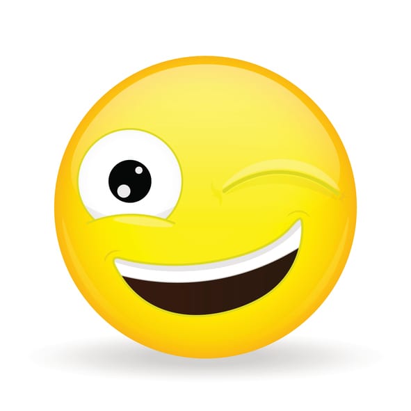 Wink emoji. Happy emotion. Hint emoticon. Cartoon style. Vector illustration smile icon.
