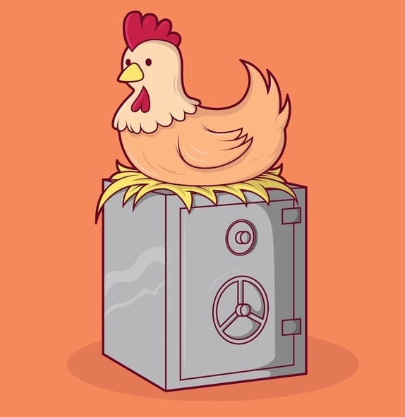 Chicken on top of a safe vector illustration Economic, financial growth design concept
