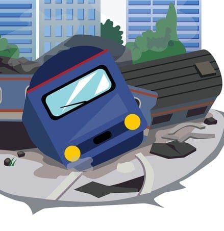 Vector of train accident and background building.