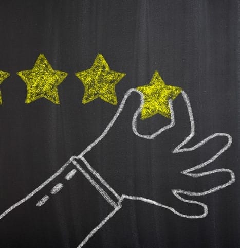 Businessman hand giving five star rating, Feedback concept