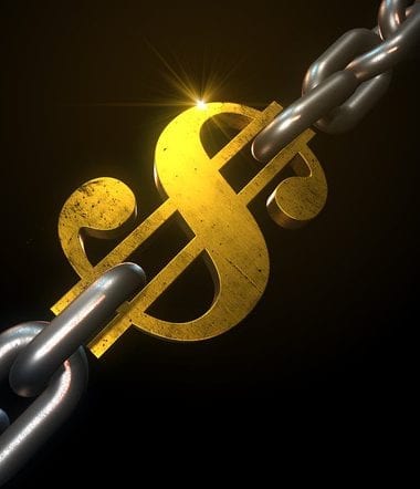 3D illustration, Steel Chain with Gold Dollar sign 3D illustration, Steel Chain with Gold Dollar sign in the middle