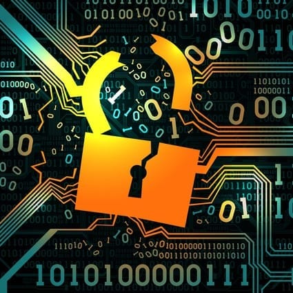 Broken lock on the background abstract electronic circuit board with binary code, hacking of a computer system, network, frame, well organized layers Abstract futuristic electronic circuit board high-tech background