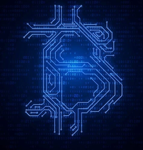 Circuit board with currency symbols, e-finance technology, network data connection,bitcoin 3D composite illustrations representing e-finance technology, network connectivity and data transmission.