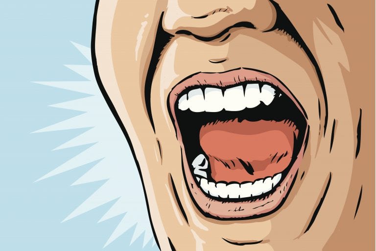 Illustration of a mouth yelling