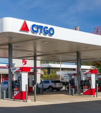 Citgo gas station exterior and logo. Citgo Petroleum Corporation is a Venezuelan-owned refiner, transporter and marketer of transportation fuels, lubricants, petrochemicals and industrial products.
