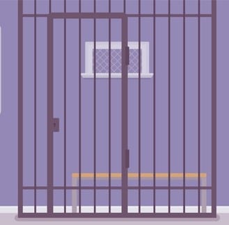 Police station office and a policewoman working Police station office and policewoman working. Female officer sitting at workplace in city department, room interior with professional tools, wanted poster, gun cabinet, jail cell. Vector illustration