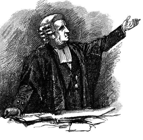 Lawyer pleading his case Lawyer pleading his case - Scanned 1884 Engraving