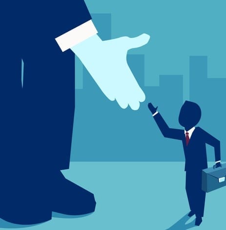small businessman supported by unknown investor giving him opportunity Vector picture of small businessman supported by unknown investor giving him opportunity.