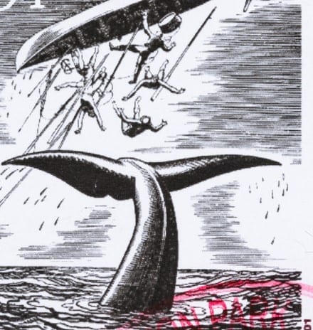 USA Rockwell Kent Moby Dick postage stamp "Sacramento, California, USA - September 21, 2012: A 2001 USA postage stamp with a drawing by Rockwell Kent used in an illustrated edition of 'Moby Dick'."