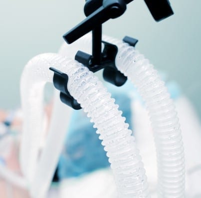 Fragment of the patient breathing circuit on the ALV Fragment of the patient breathing circuit on the ALV.