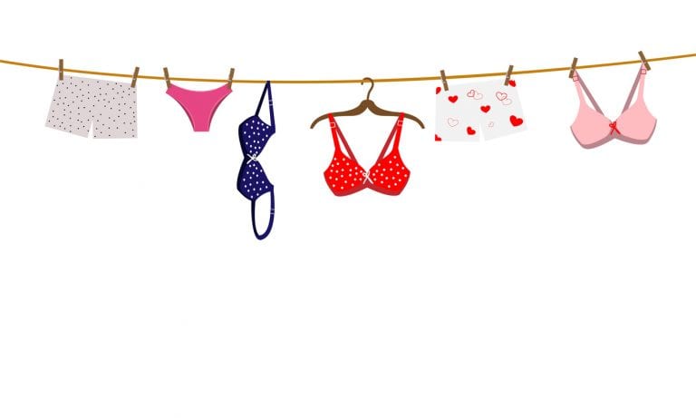 Pantie, bra and lingerie hanging on rope. Vector illustration