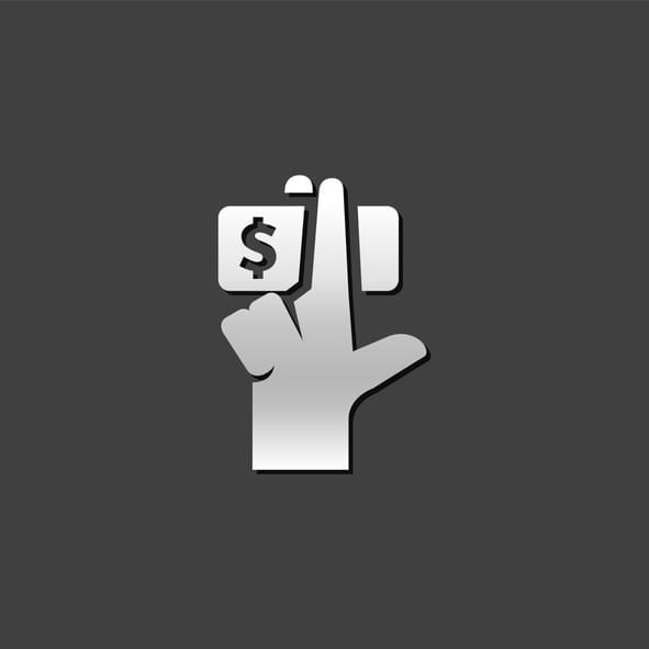 Metallic Icon - Service tip Hand holding money icon in metallic grey color style.Service tip hotel waitress