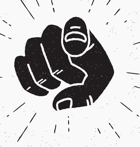 Retro black hand pointing finger Retro human hand with the finger pointing or gesturing towards you. Vintage hipster illustration isolated on white background