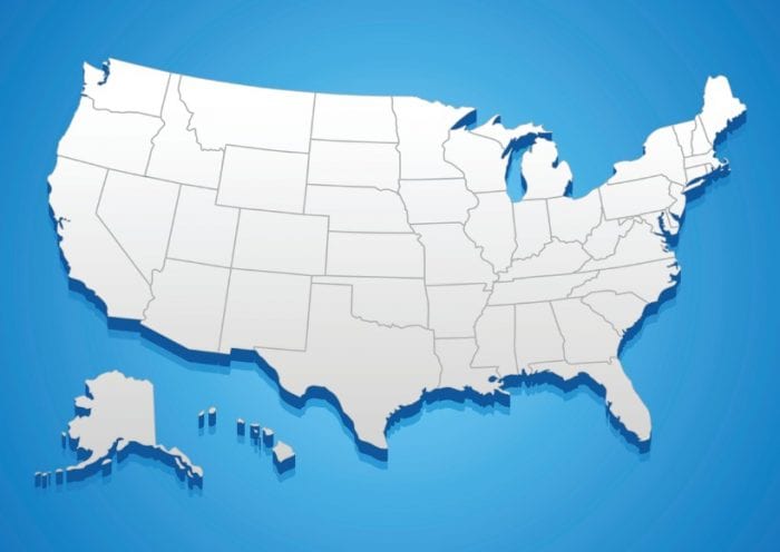 united-states-of-america-3d-map-against-blue-background-vector-id455450989