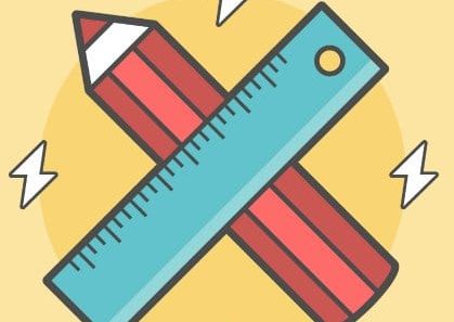 pencil and ruler crossed, vector flat line style illustration