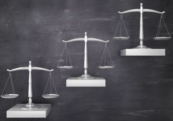 Steps with Legal Scale on Chalkboard - 3D Rendering Steps with Legal Scale on Chalkboard - 3D Rendering