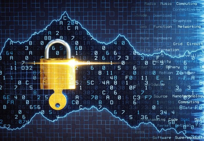 Golden Digital Padlock On Data Graph Front view on a golden circuitry padlock lying on encrypted data surface. The image is overlaid with infographics and words from the IT world.
This image represents a conceptual design in the domain of IT, cyberspace, cyber security, communication or similar industry sectors. The image is a made up 3D concept render.