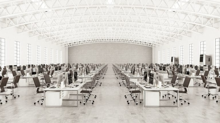 Large Call Center Headquarter Building with Computers Large Headquarter Building with Computers. 3d Render