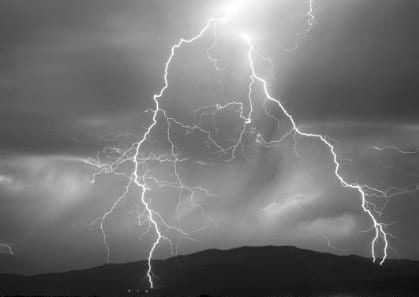 A summer lightning storm rolling in over the foothills
Digital image from original 120 B&amp;W neg.