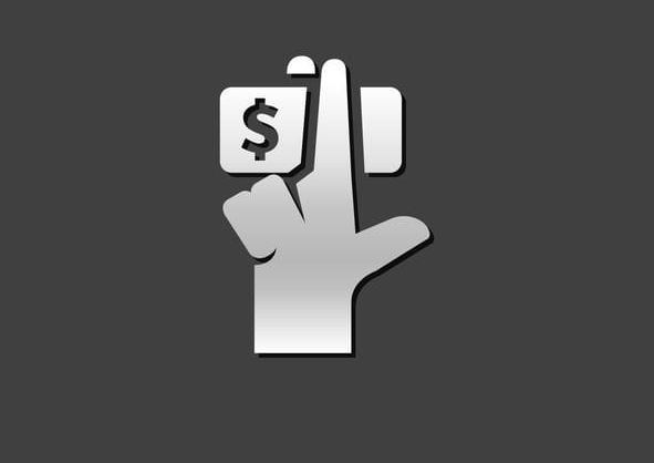 Metallic Icon - Service tip Hand holding money icon in metallic grey color style.Service tip hotel waitress