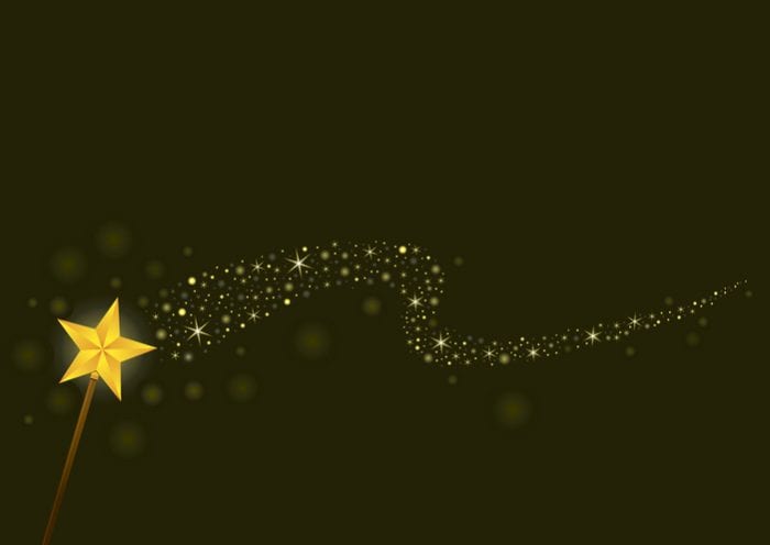 A magical yellow wand giving off light and sparkles Star shape magic wand with magical glittering trail. No mesh gradient. can be edited in illustrator or freehand. high resolution jpg and high quality pdf included
